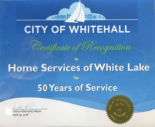 50 Years of Service Award to Home Services of White Lake